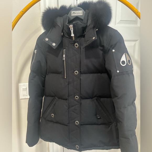Moose Knuckles Black Jacket with Fur Trim